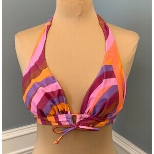 Cupshe Bikini Top Womens S Halter Tie Hipster Triangle Striped Beach Swim Pool
